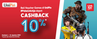 Beli Voucher Games #PakeLinkAja dan dapatkan cashback 10% sekarang juga!